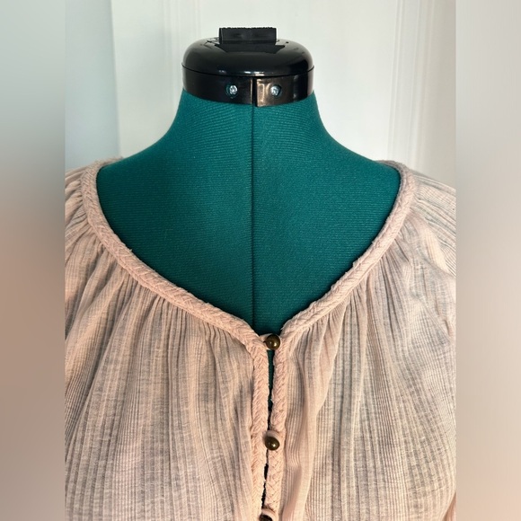 AMERICAN RAG Tops Women small Peach Orange Blouse Sheer V Neckline Tie Hem - Picture 4 of 8